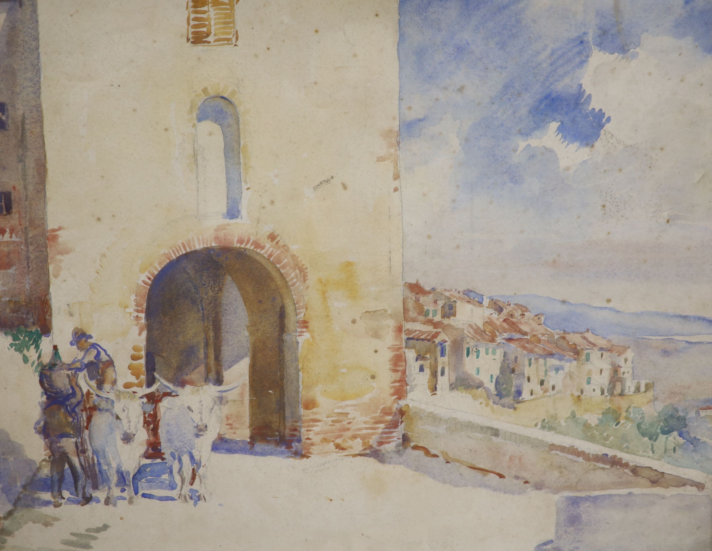 Two watercolours; James Canning, Devon Farm, 24 x 35cm. & a Mediterranean scene, 44 x 54cm.